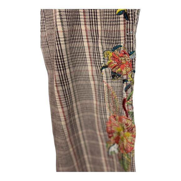 Two Ten Ten Five BIYA Johnny Was Plaid Embroidered Pants Sz 4 Low Rise Brown - Picture 2 of 11